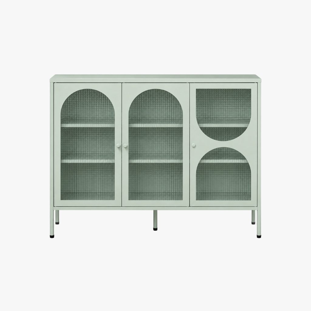 AILA Low Display Cabinet — Geko Green Body: Spray Paint Steel Door: Ribbed Glass Display Cabinet - photo 3