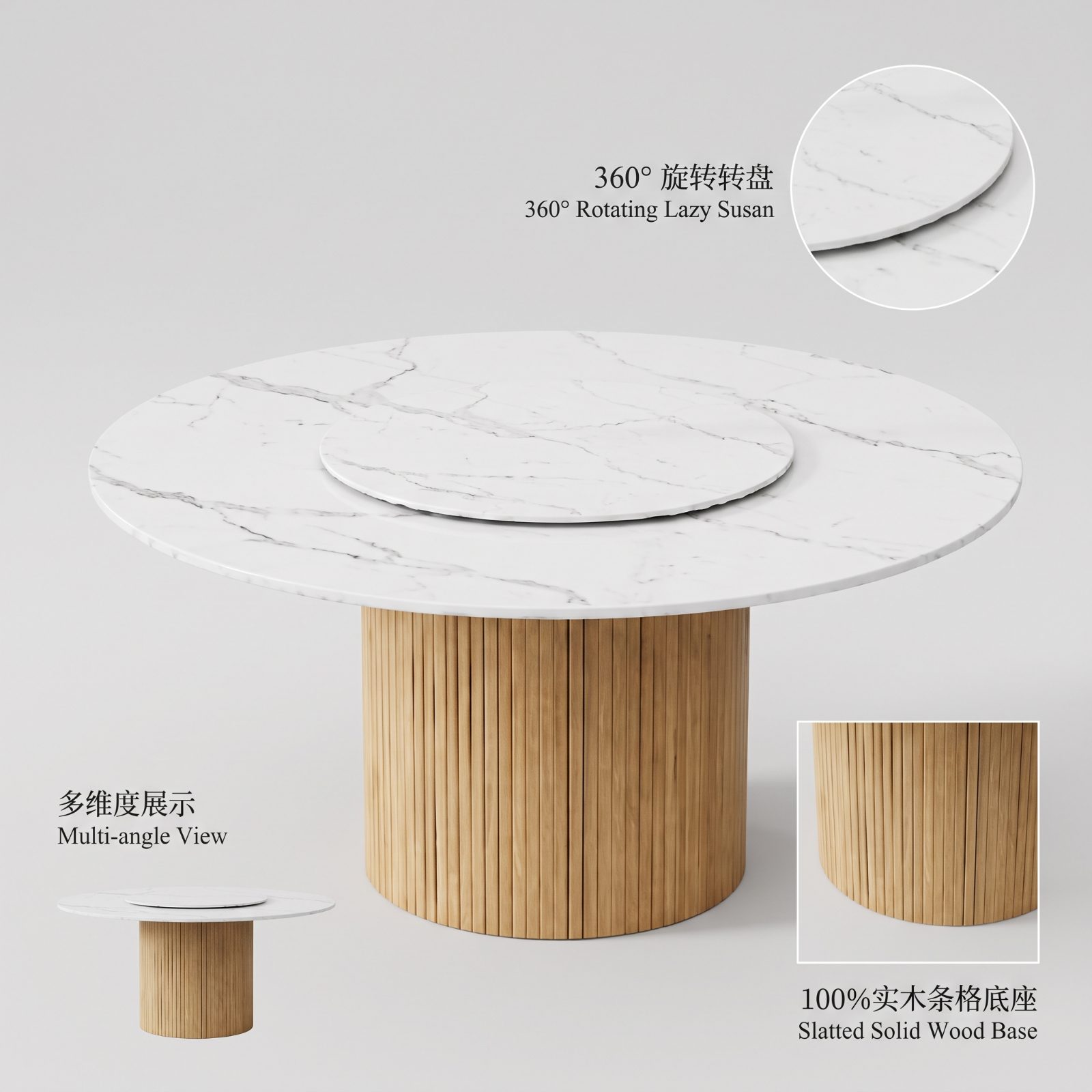 DARIN Muji Style Marble Table 1.35m — Muji Natural / Marble White Solid Veneer Leg + Marble Top Dining Table - photo 2