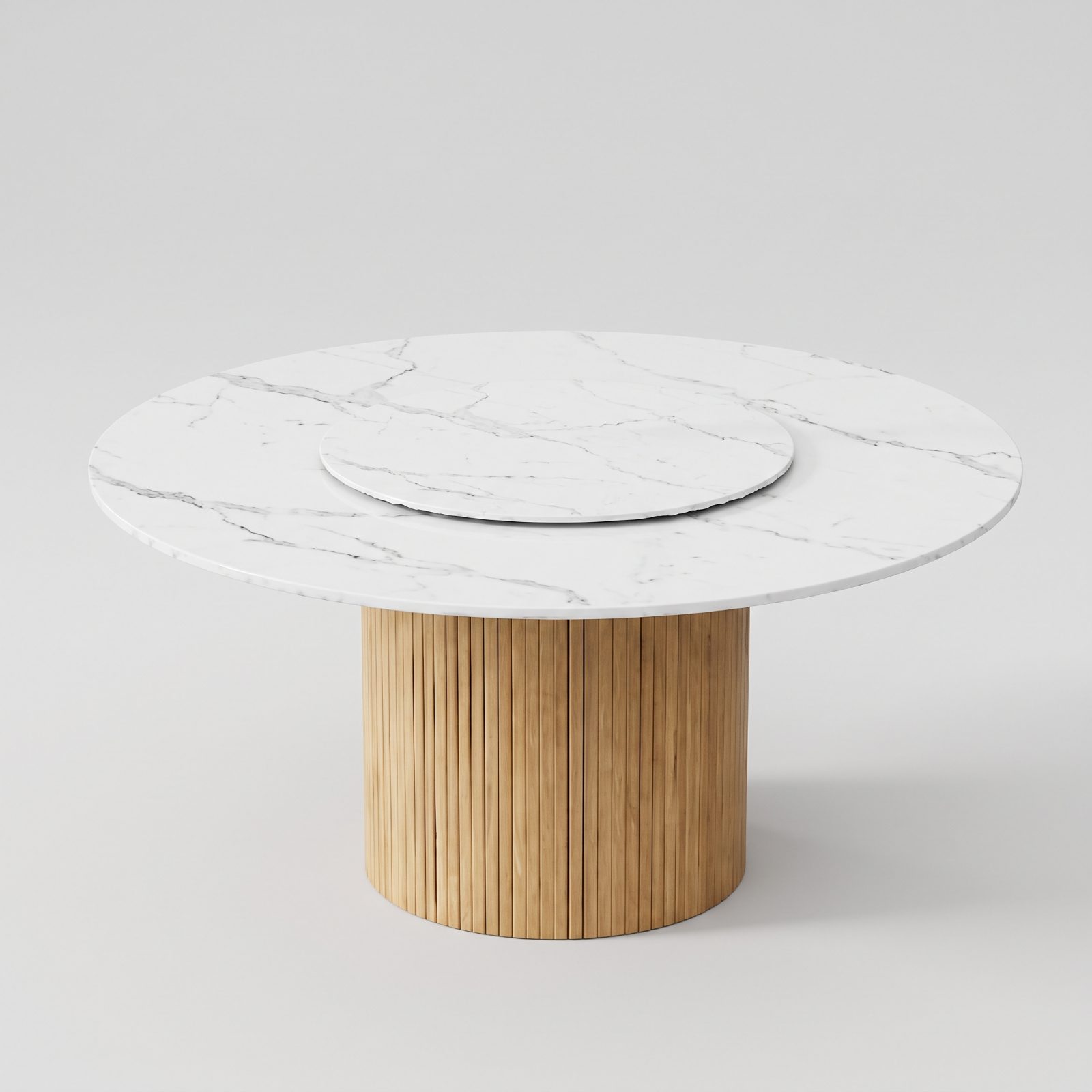 DARIN Muji Style Marble Table 1.35m — Muji Natural / Marble White Solid Veneer Leg + Marble Top Dining Table