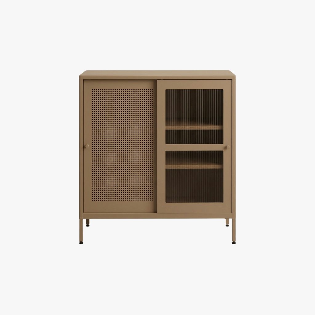 Ester Low Display Cabinet — Taupe Body: Spray Paint Steel Door: Ribbed Glass / Perforated Display Cabinet - photo 2