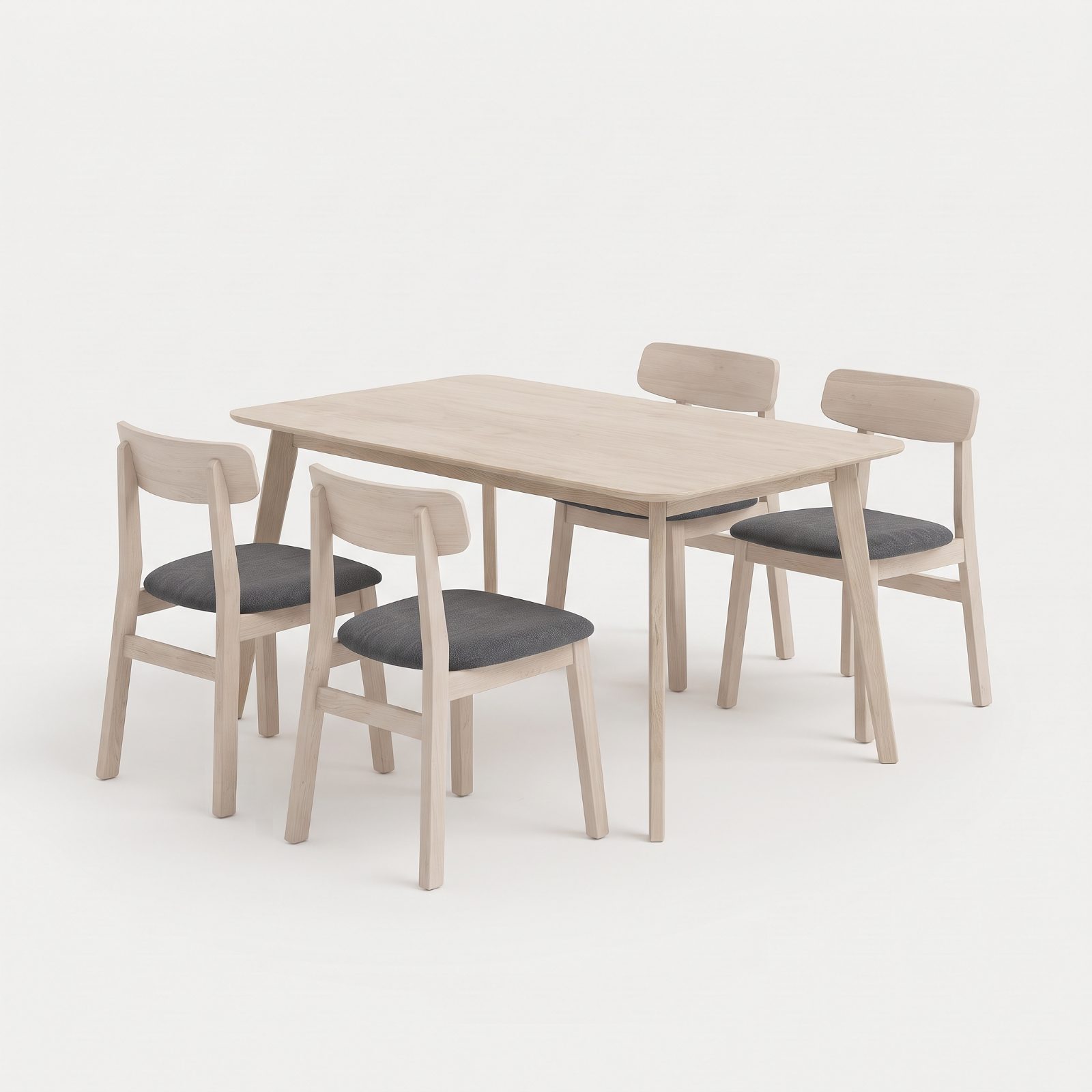 VONILA 1+4 Dining Set — White Wash Wood