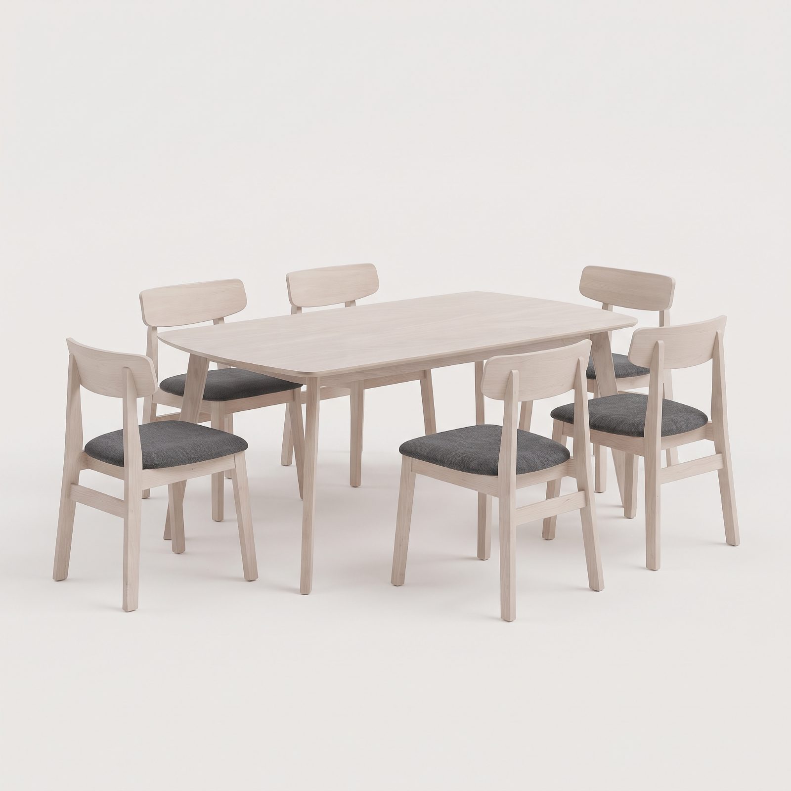 FLORA 1+6 Dining Set — White Wash Wood