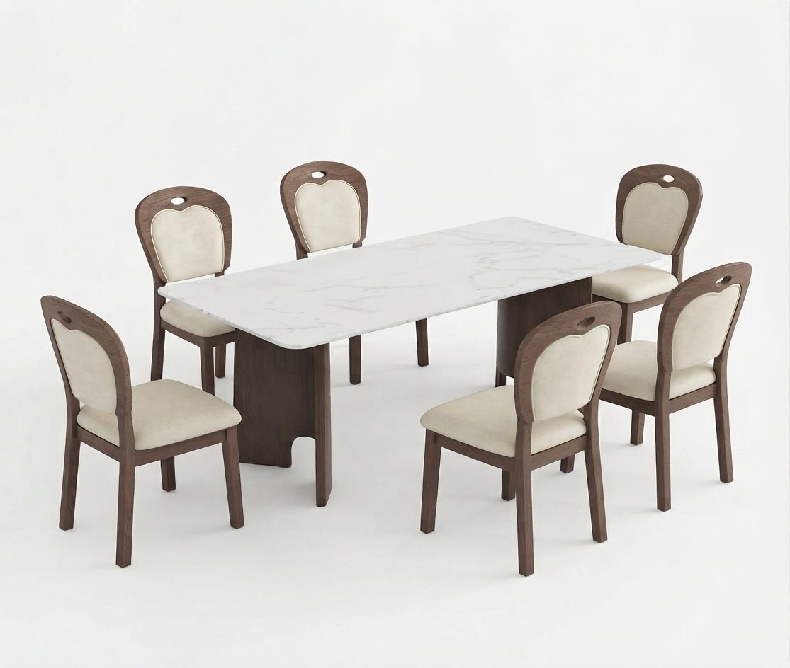 GROOK - Dining Set — Oak Colour Wood Dining 1+6 Set