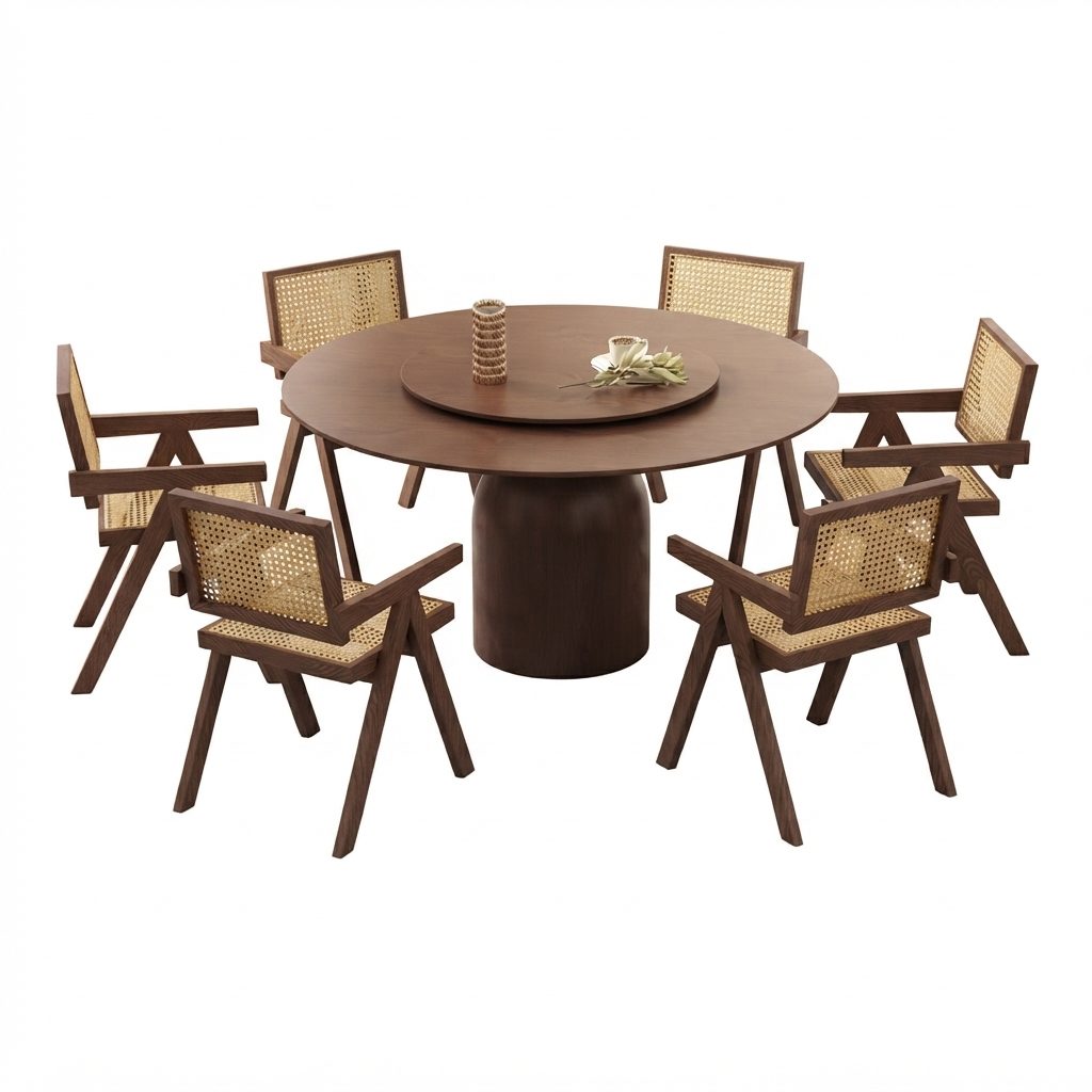 HEXA - Dining Set — Oak Colour Wood Dining 1+6 Set