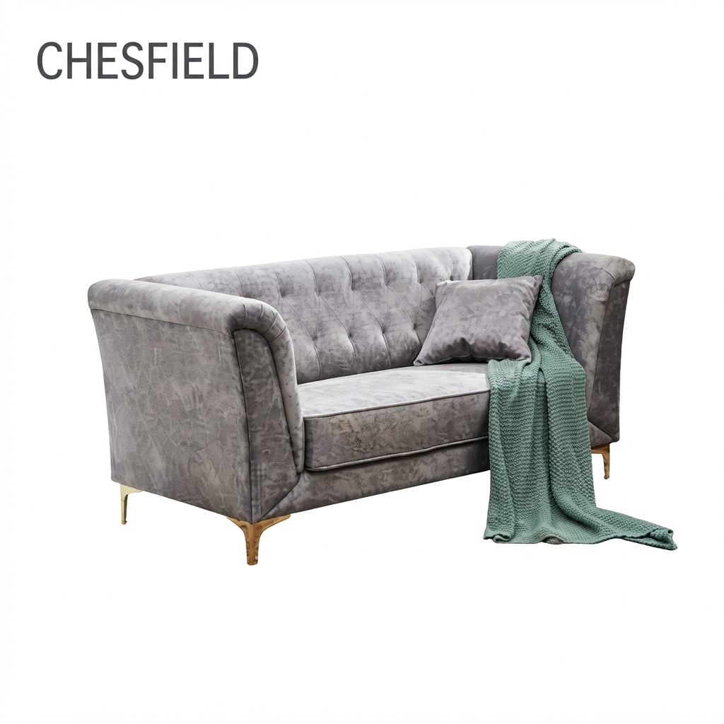 Chesfield - Classic Sofa Set — Grey Velvet Wood Frame Sofa Set