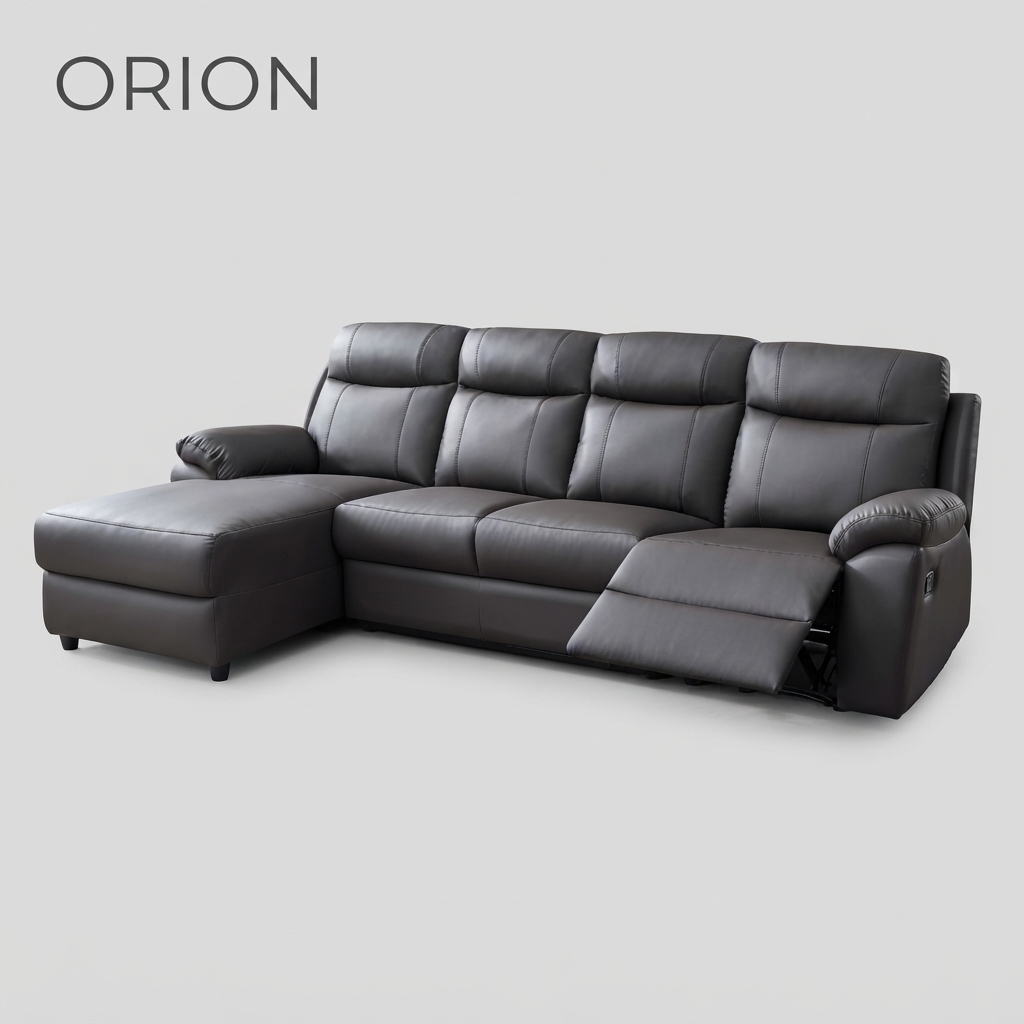 ORION - 1 Recliner L Shape Sofa — Dark Brown Wood Frame L Shape Sofa