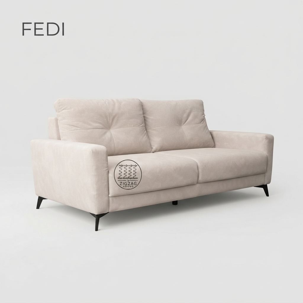 FEDI - 3 Seater Sofa — Light Cream Wooden Frame 3 Seater Sofa