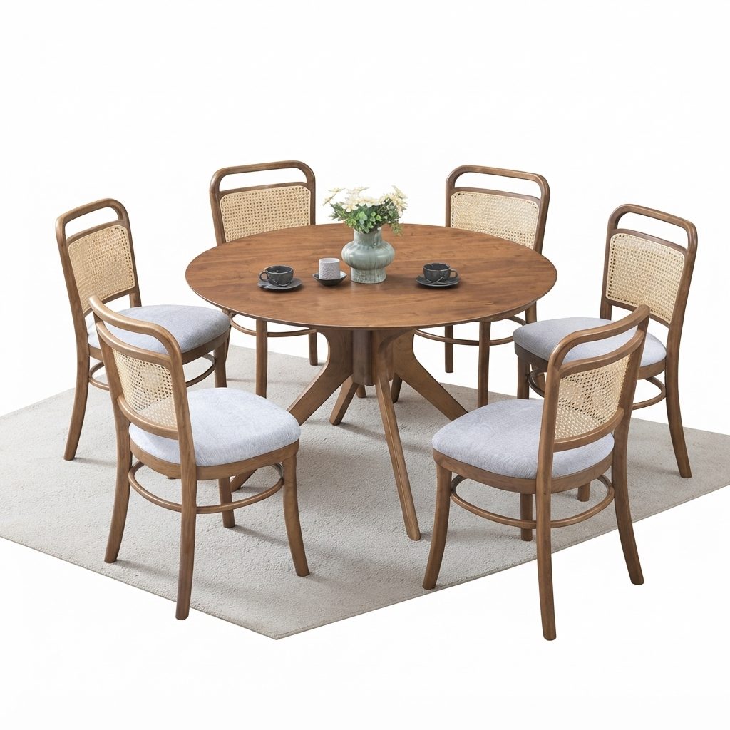 Giorgia - Wooden Dining Set — Walnut Wood Dining 1+6 Set