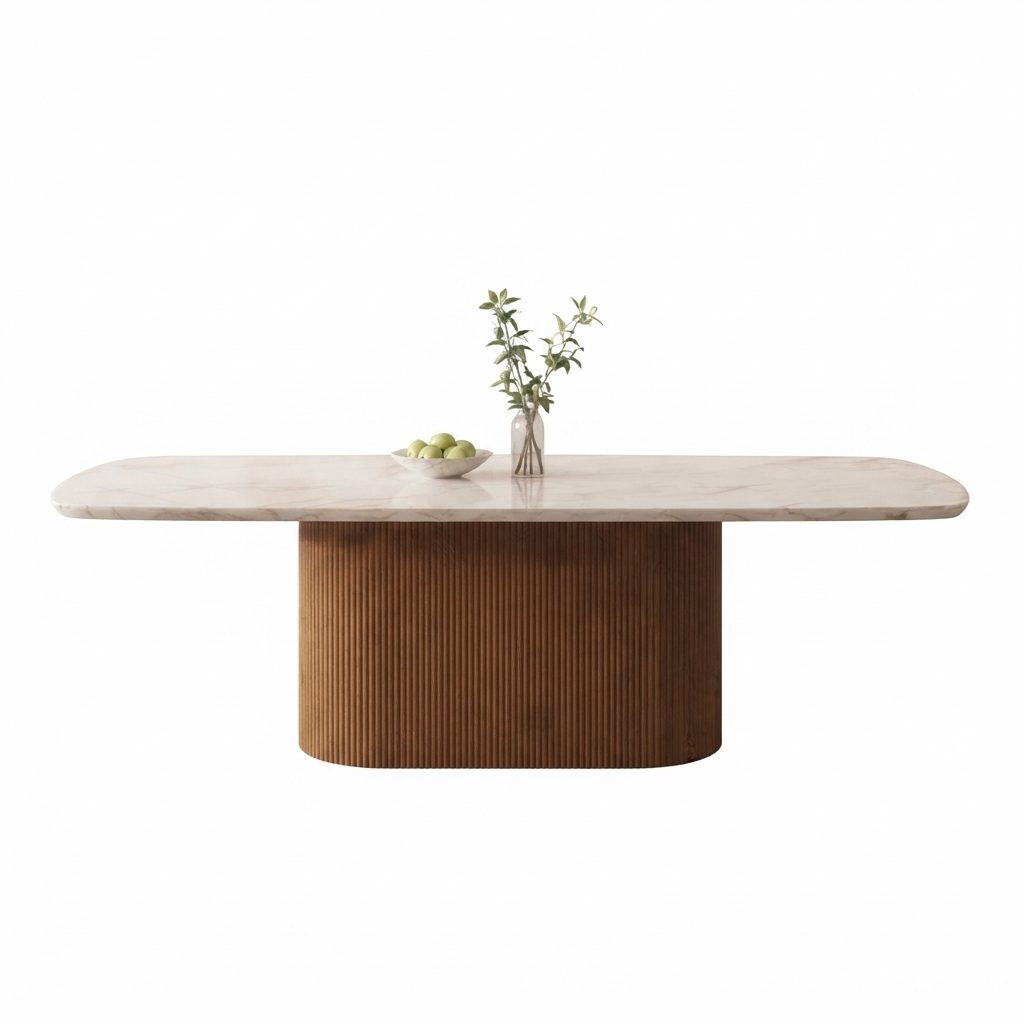 AMBIEN - Dining Set — Walnut Wooden / Pearl White Marble Marble Top Table / Solid Wood Chair Dining 1+8 Set - photo 2