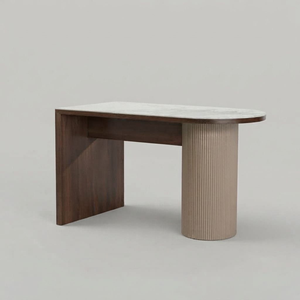 STELLO - Island Bar — Walnut / Nude Beige / Marble White Solid Veneer / Marble Top Retro Style