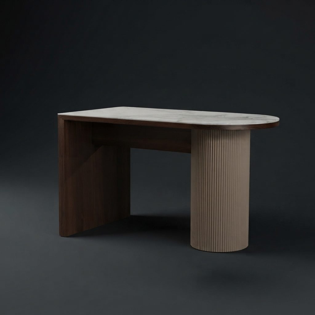 STELLO - Island Bar — Walnut / Nude Beige / Marble White Solid Veneer / Marble Top Retro Style - photo 2