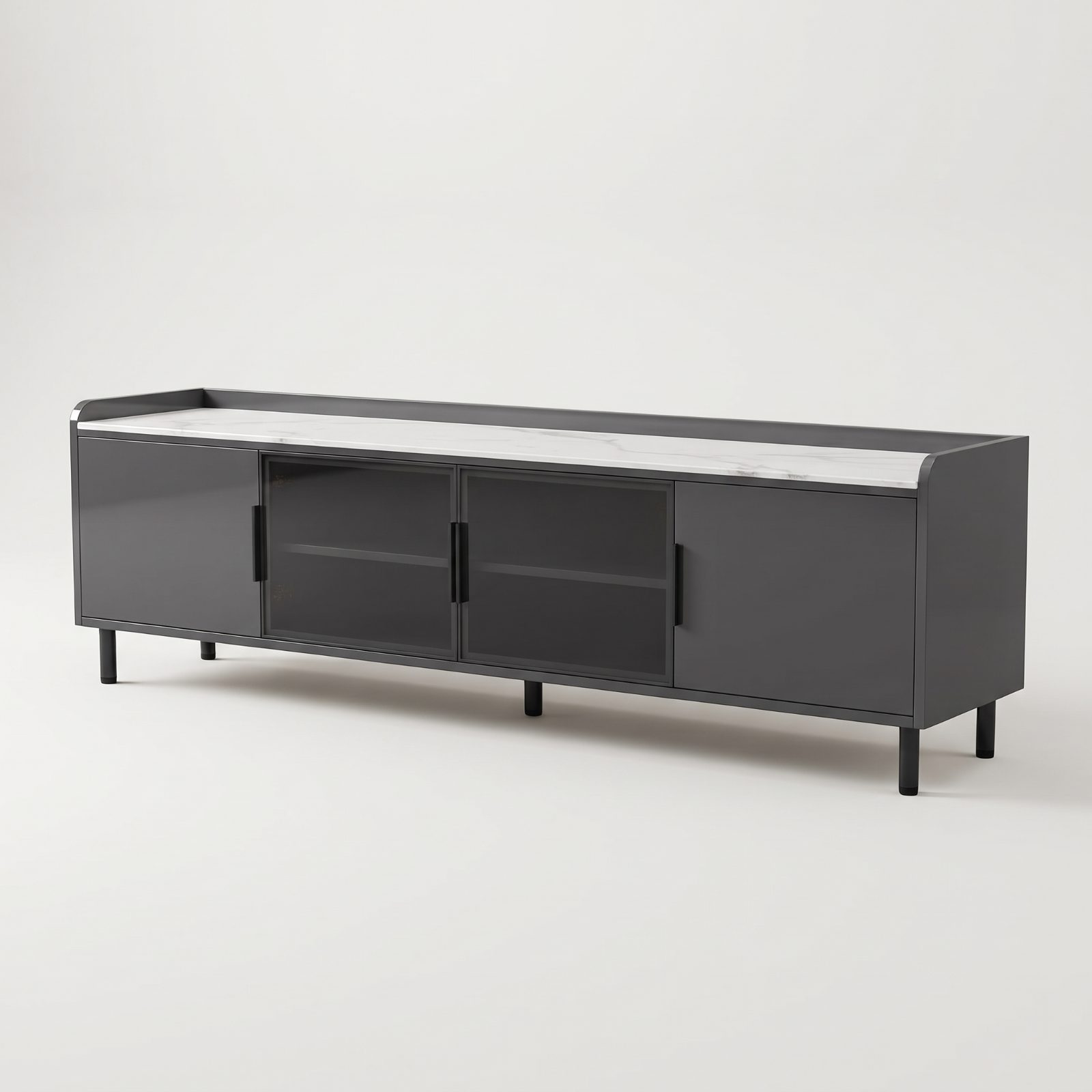 DEON - Living Series — Grey Body / Glass Top MDF Board / High Gloss Painted Retro Style