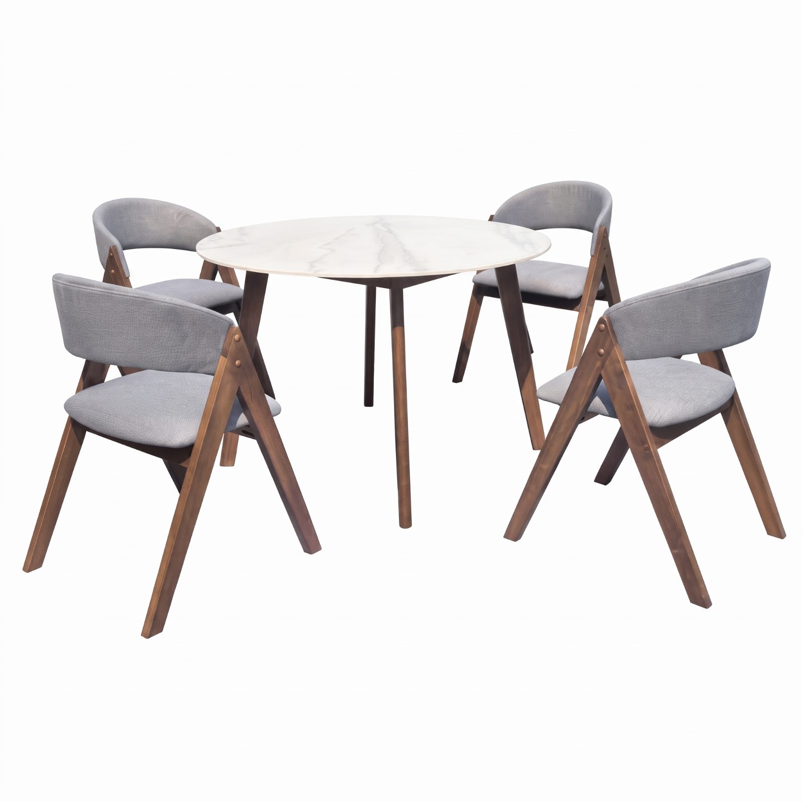 Zeria - 1+4 Dining Set — White Top / Seat Grey / Oak Leg Sintered Stone Top & Solid Rubber Wood Leg