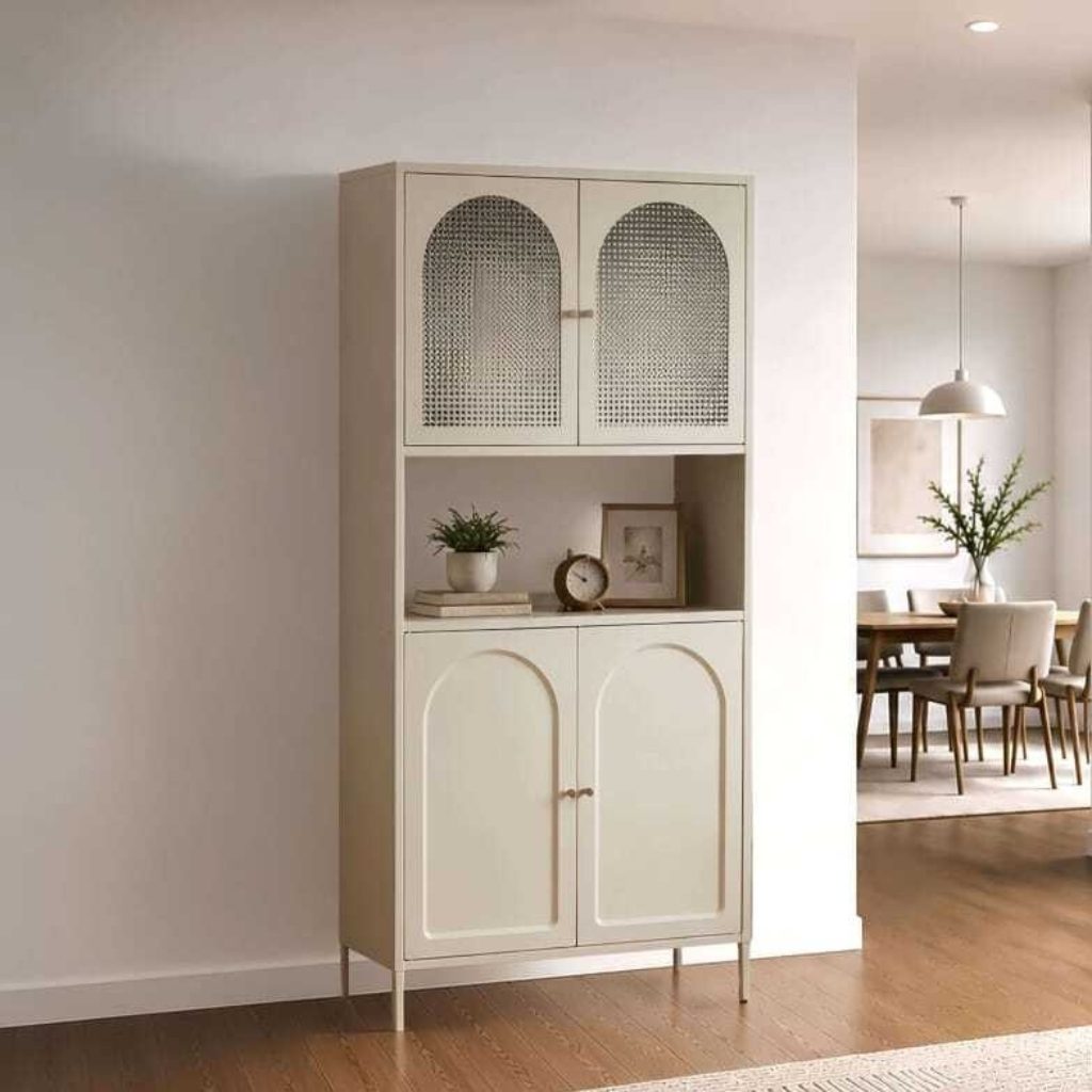 Jellow Display Cabinet — Light Beige Body: Spray Paint Steel Door: Ribbed Glass Display Cabinet - photo 3