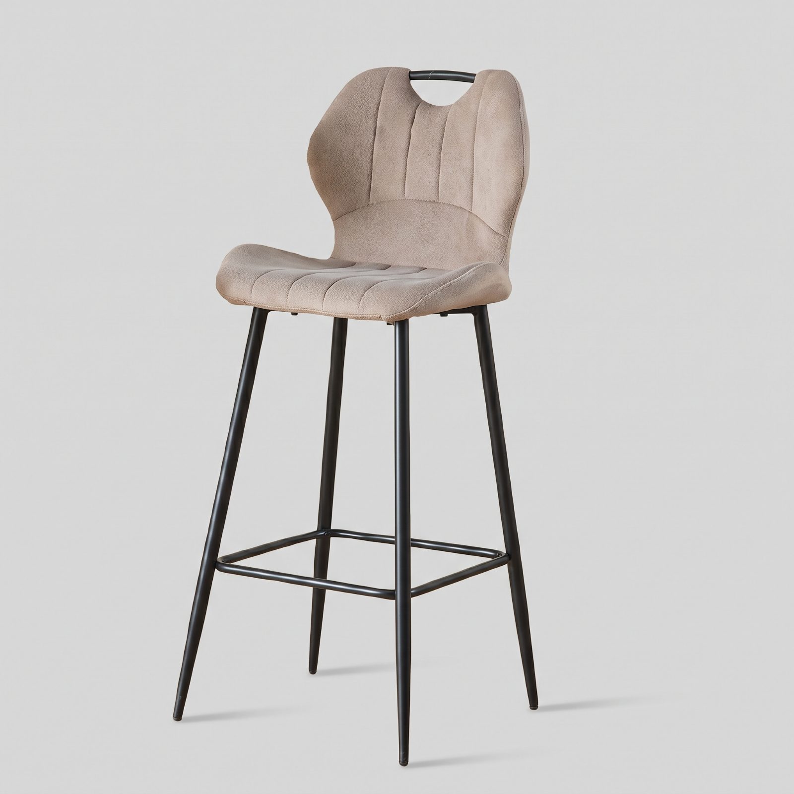 JIUBA - Bar Chair — Brown / Cream / Grey Cusion Seat / Metal Leg Bar & Counter Stool