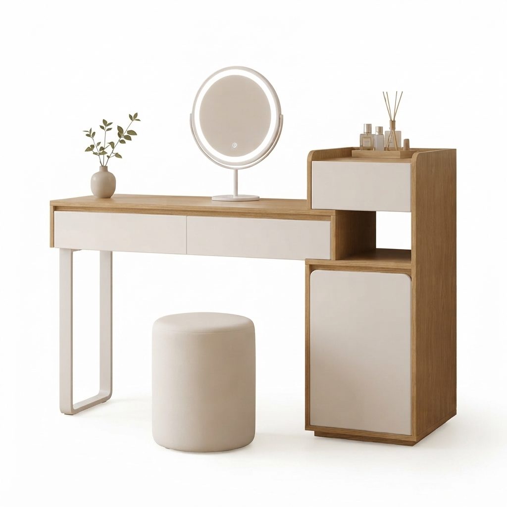 KUTE - 1.2m Dressing Table — High Gloss White / Light Ash Wood High Gloss White  / Chip Board Dressing Table