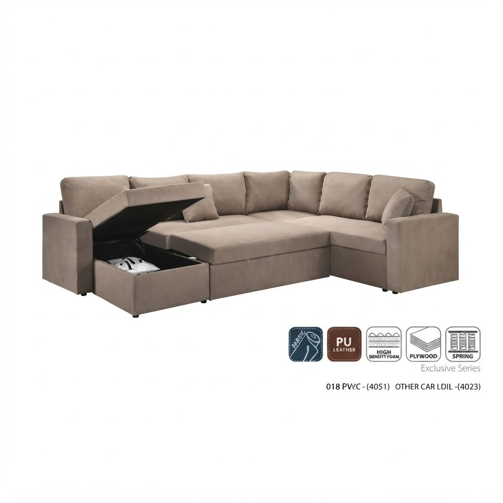 MIKA - Pull Out L-Corner Sofa — All Colour Selection (Customize) Wooden Frame L Corner Sofa