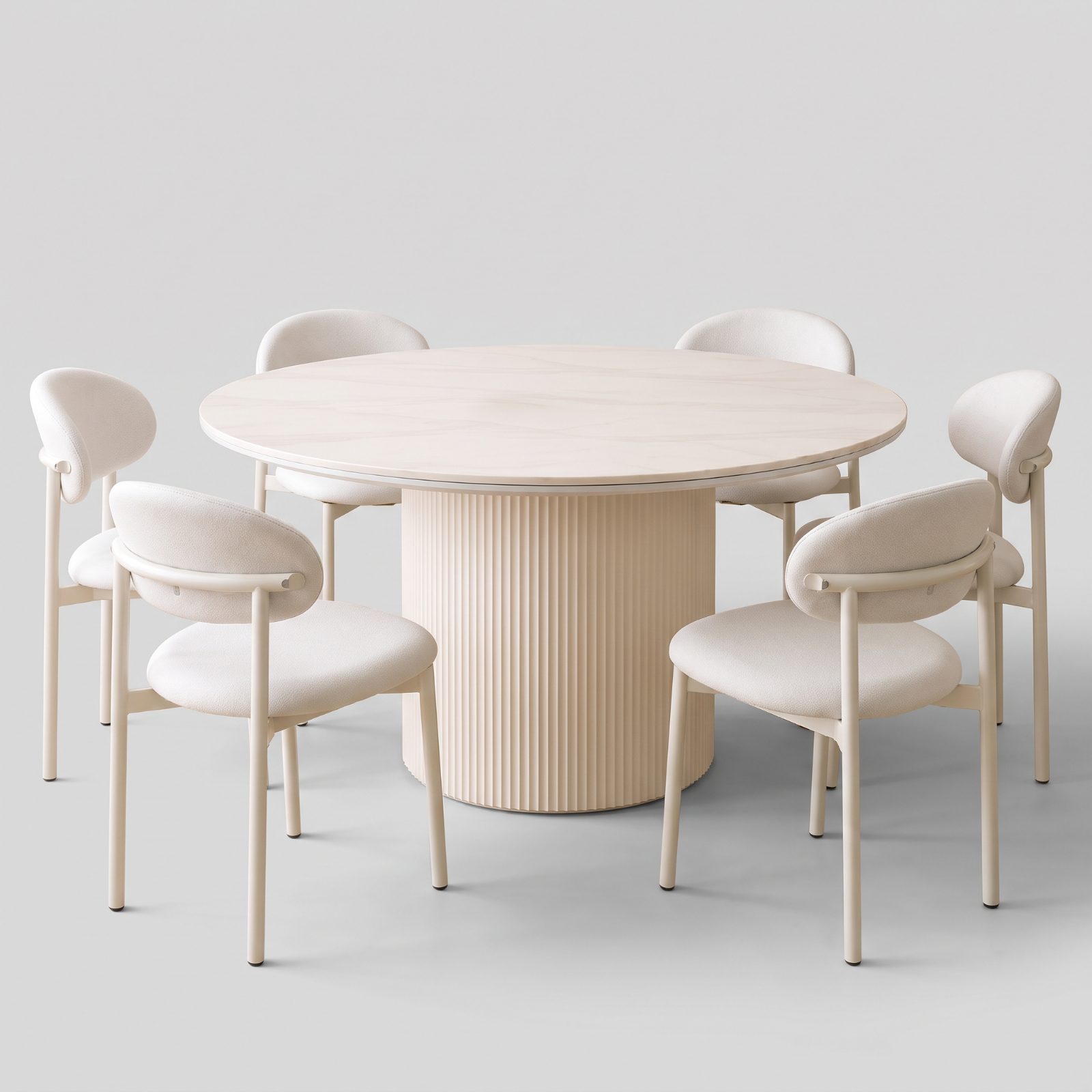 MILKY Nordic White Dining Set — Milky White / White Top Sintered Stone Top / Venner Leg