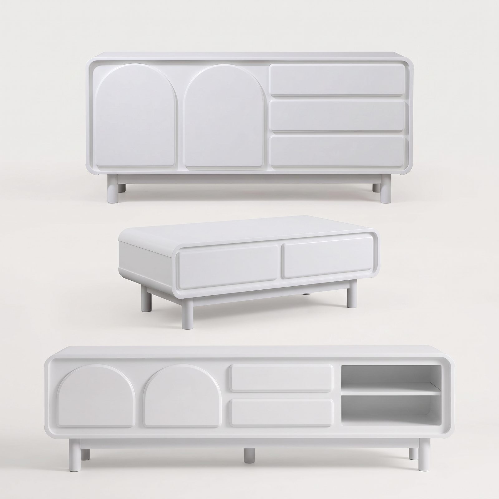 MINTI - White Living Series ( High Gloss ) — White ( High Gloss) Solid MDF / High Gloss Painted Boutique Hotel Choice