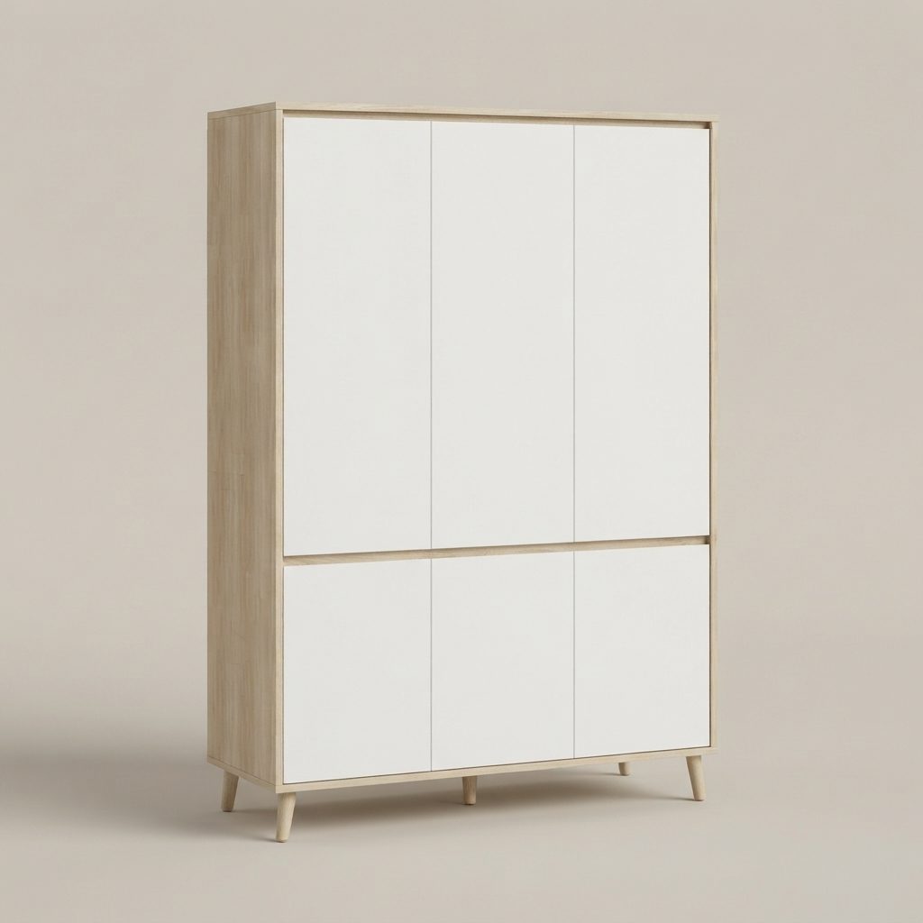 MUJI - Open Door Wardrobe — High Gloss white Door , nateral Wood Colour ChipBoard & MDF High Gloss Door Wardrobe