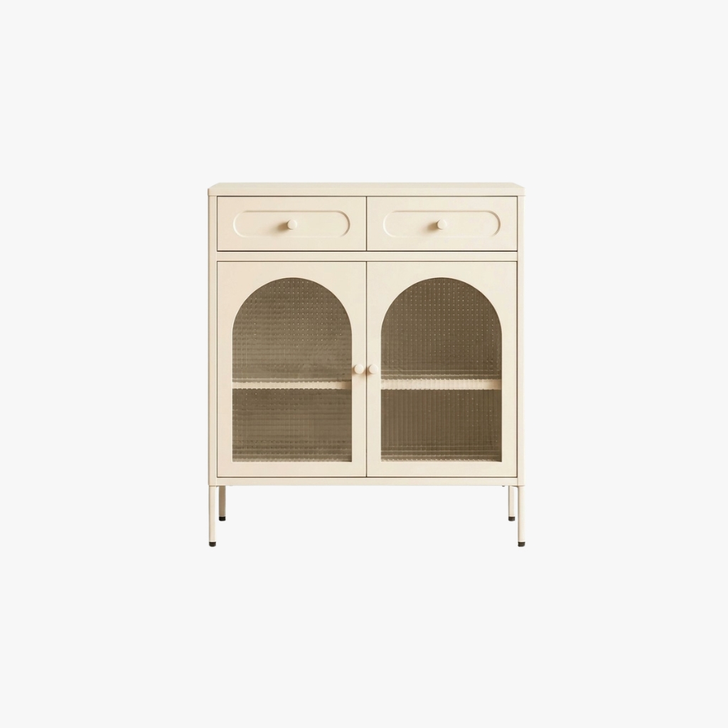 NAMO Low Display Cabinet — Light Beige Body: Spray Paint Steel Door: Ribbed Glass Display Cabinet - photo 3