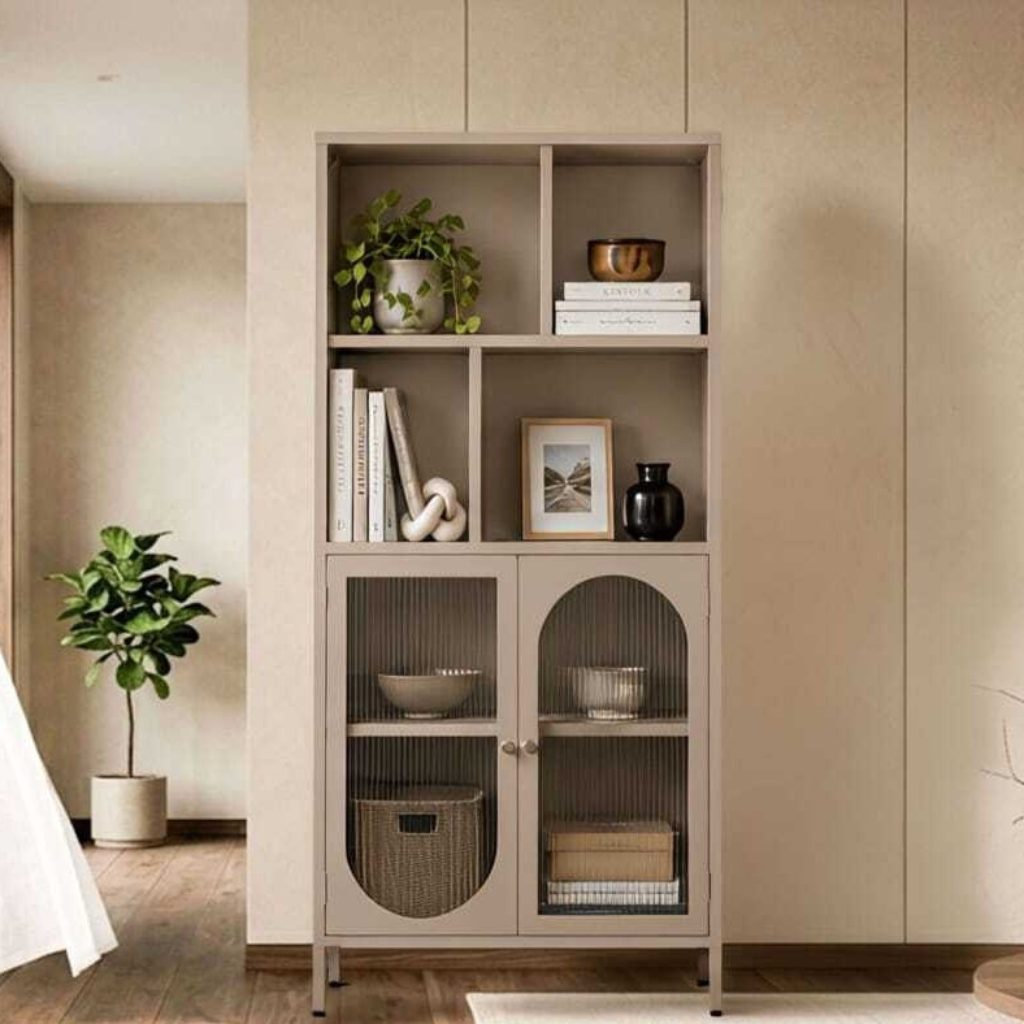 NOLA Display Cabinet — Beige Body: Spray Paint Steel Door: Ribbed Glass Display Cabinet - photo 2
