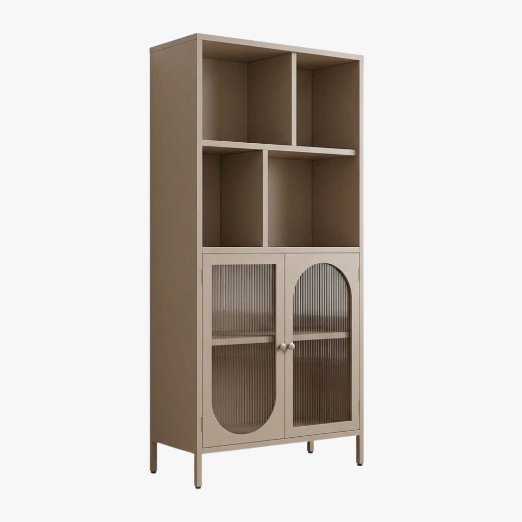 NOLA Display Cabinet — Beige Body: Spray Paint Steel Door: Ribbed Glass Display Cabinet