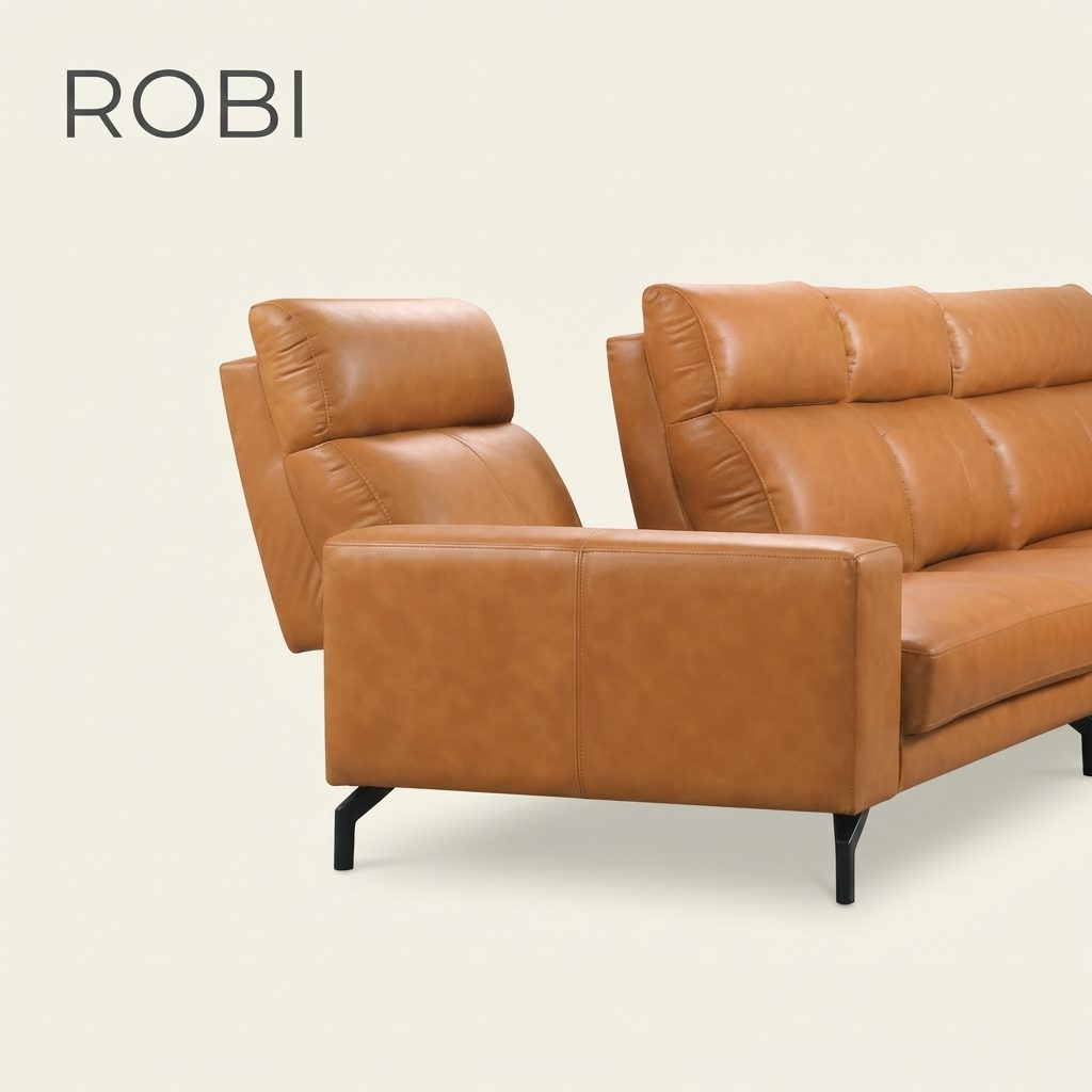 ROBI - PushBack Lshape Sofa — Orange Brown Wood frame L Shape Sofa - photo 2