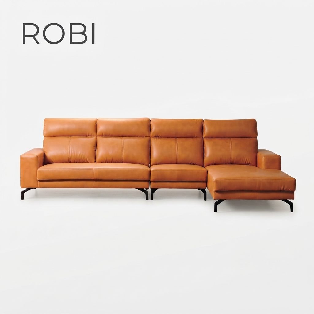 ROBI - PushBack Lshape Sofa — Orange Brown Wood frame L Shape Sofa - photo 3