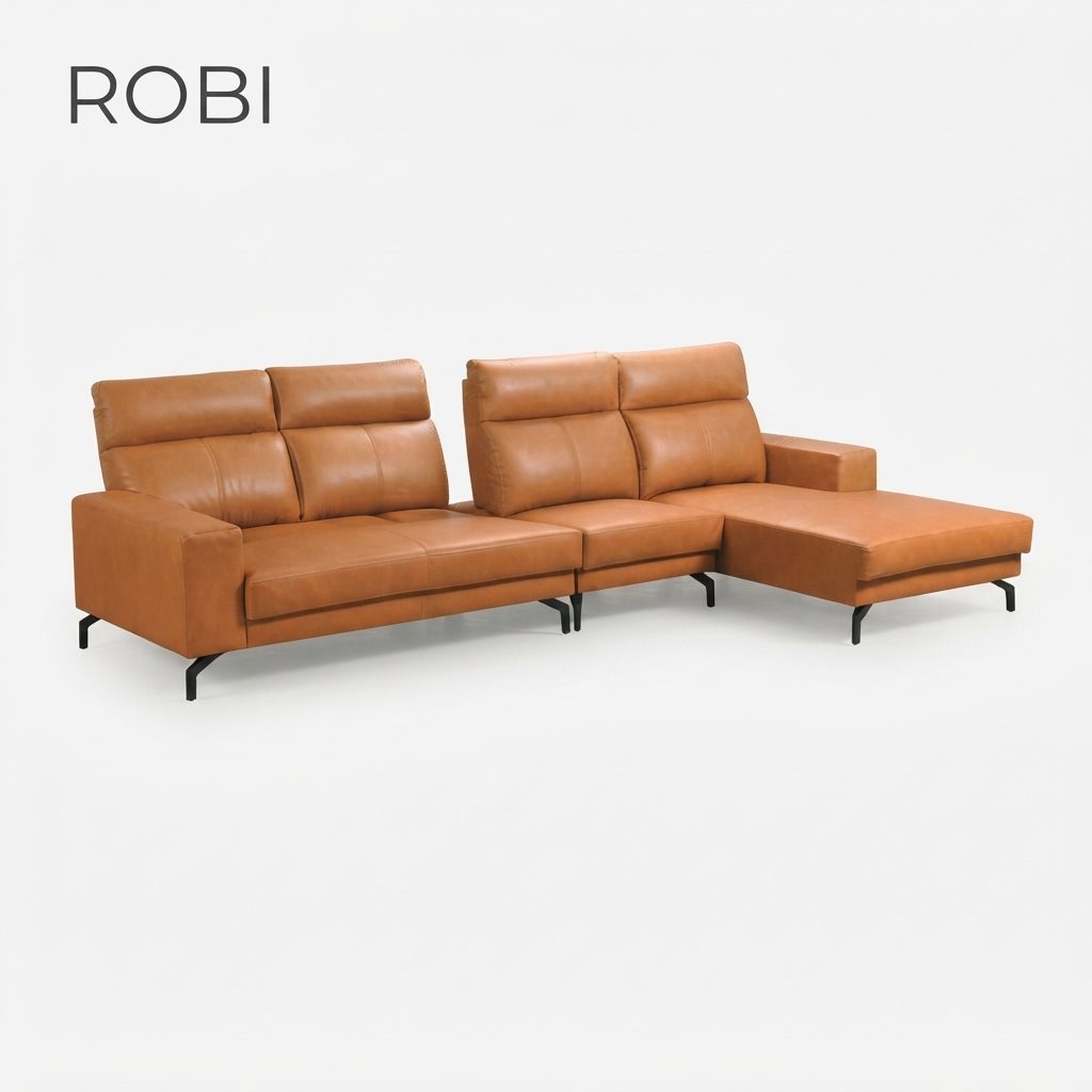 ROBI - PushBack Lshape Sofa — Orange Brown Wood frame
