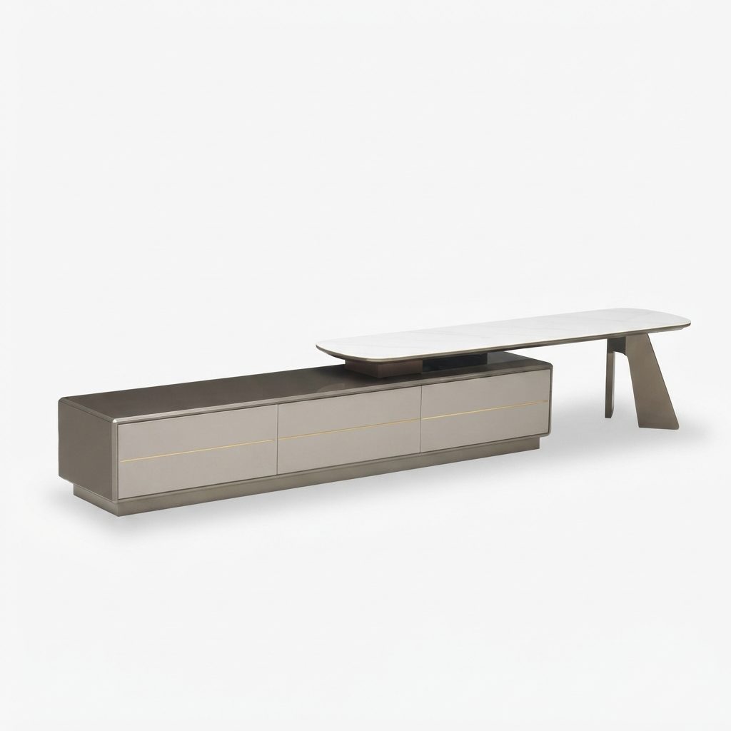 SEPI - 2600mm TV Cabbinet — Grey / White / Gold Lining MDF / Marble Top TV Cabinet & Console